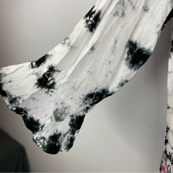 Parsley & Sage Black White Tie Dye Multi Colour Hem Embroidered Button Down XL - Picture 9 of 11